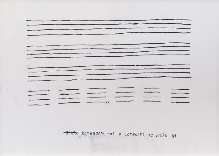 Christine Sun Kim Bathroom For a Composer To Work In, 2016 Charcoal on paper Paper: 19 5/8 x 27 1/2 inches (49.8 x 69.9 cm) Frame: 20 1/2 x 28 1/4 inches (52.1 x 71.8 cm)