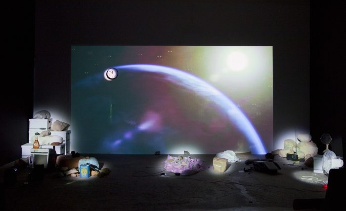 Trisha Baga Mollusca & The Pelvic Floor, 2018 Two channel projection: 2D video and 3D video, ceramics and various materials Duration: 37:18 minutes Edition 1/3 (TB.614.1)