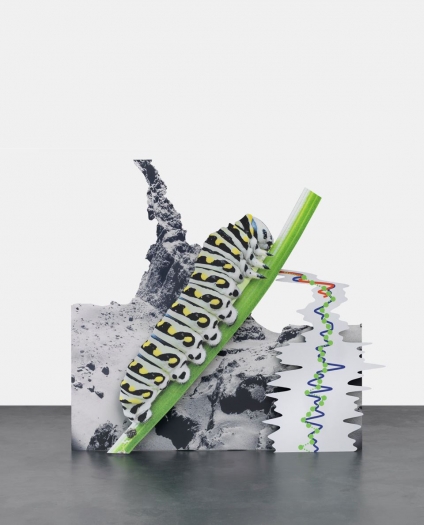 Katja Novitskova 67P Potential (Caterpillar), 2015 Digital print on three layers of aluminum, cutout display 60 1/4 x 61 x 18 7/8 inches (153 x 154.9 x 47.9 cm)