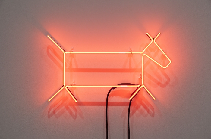 John Knight There's No Place Like Home, 1990 Neon and audio tape 12 3/4 x 23 x 2 1/4 inches (32.4 x 58.4 x 5.7 cm) 55 minutes 46 seconds, looped