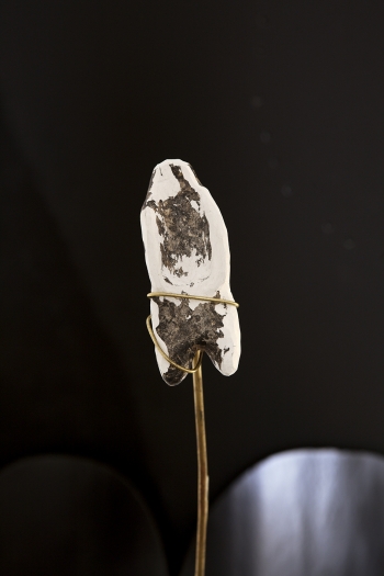 Gedi Sibony, Held By Hands, 2012 (detail), Acrylic paint, canvas, foam core, brass, plaster, 51 1/8 x 51 1/8 inches