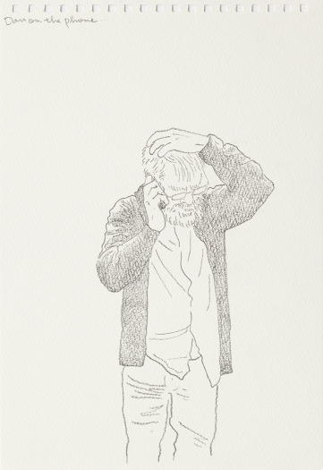 Mieko Meguro Dan On The Phone..., 2016 Graphite on paper Image: 9 7/8 x 6 3/8 inches (25.1 x 16.5 cm) Frame: 12 1/2 x 9 1/2 x 1 1/8 inches (31.7 x 24.1 x 3.0 cm)