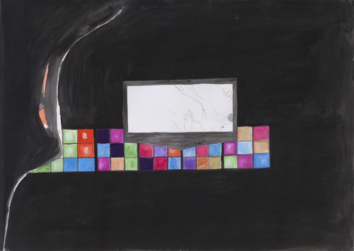 Juliette Blightman Agenders, 2016 Gouache on paper Paper: 19 5/8 x 27 3/8 inches (49.8 x 69.5 cm) Frame: 21 1/2 x 29 1/4 inches (54.6 x 74.3 cm)