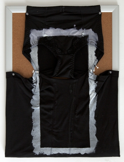 Tony Conrad Untitled (old enough to come), 2009 Acrylic, underwear, bulletin board 62.9 x 45.7 cm 24 3/4 x 18 inches (62.9 x 45.7 cm)