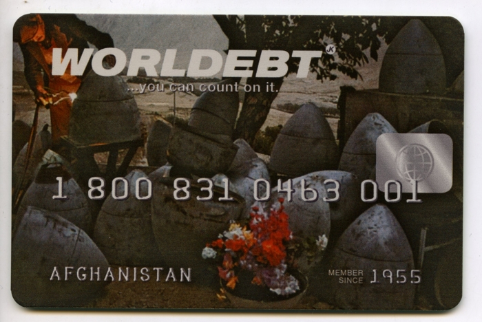 John Knight Worldebt, 1994 Lithography on aluminum 165 parts, 3 1/8 x 5 1/8 inches (8 x 13 cm) each