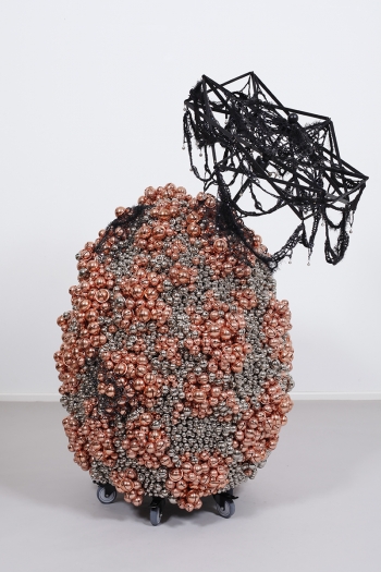 Haegue Yang, Sonic Egg with Yarn Swift Parasol Askew – Copper and Nickel Crater Fungus