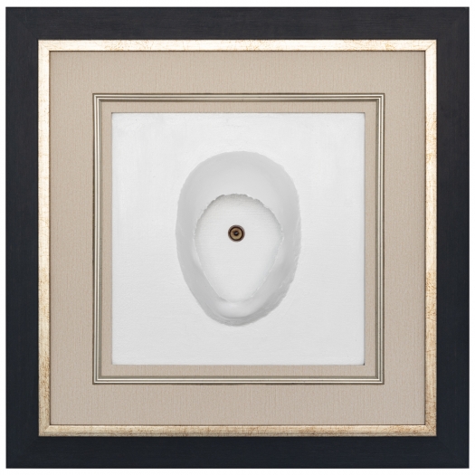 Nicolas Ceccaldi Lugburz-Gûl, 2019 Papier-maché, gesso, prosthetic eye on canvas, framed 24 x 24 x 3 inches (61 x 61 x 7.6 cm)