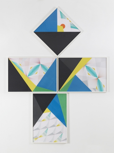 Haegue Yang Textural Homo Erectus -Trustworthy #226, 2013 Various envelope security patterns, Sandpaper, framed