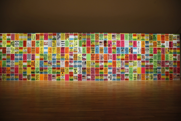 Installation view, The Singing Posters: Poetry Sound Collage Sculpture Book, Skirball Culture Center, Los Angeles, 2015
