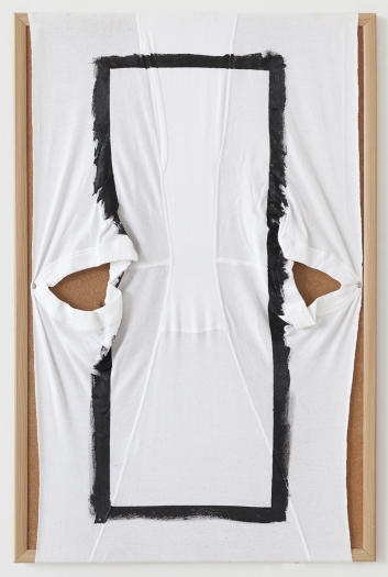 Tony Conrad Untitled (...mine if you ...yours), 2009 Acrylic, underwear, bulletin board 35 x 23 inches (88.9 x 58.4 cm)