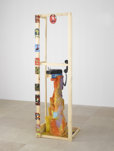 Rachel Harrison We Mean Business!, 2013 Wood, polystyrene, cement, acrylic, telephone, telephone book, prepaid calling cards, and thumbtacks 82 x 24 1/2 x 24 1/2 inches (208.3 x 62.2 x 62.2 cm)