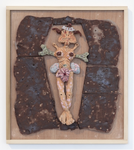 Richard Hawkins Priestess Of The Sun, Hermaphroditic Blue, 2015 Glazed ceramic in artist's frame 25 3/4 x 22 3/4 x 3 7/8 inches (65.4 x 57.8 x 9.8 cm)
