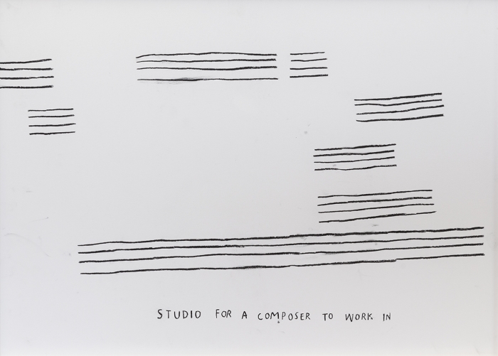 Christine Sun Kim Studio For A Composer To Work In, 2016 Charcoal on paper Paper: 19 5/8 x 27 1/2 inches (49.8 x 69.9 cm) Frame: 20 1/2 x 28 1/4 inches (52.1 x 71.8 cm)