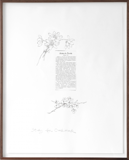 Allen Ruppersberg Robert Parola (Study for Bookmark), 1994 Graphite and ink on paper Paper: 29 x 23 inches (73.7 x 58.4 cm) Frame: 31 3/4 x 25 1/2 inches (80.6 x 64.8 cm)