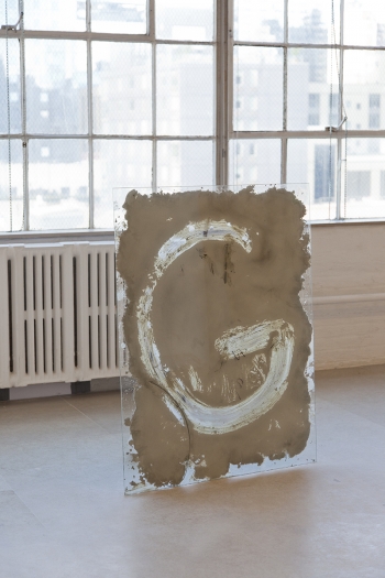 Gerry Bibby, Floor Show 4 (G), 2016, Glass, concrete, latex, detritus, 46 x 35 3/8 inches (116.8 x 89.9 cm)