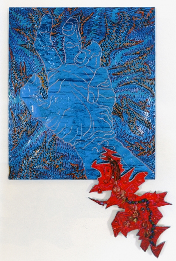 Paul Sharits Infected Hand III, 1982 Acrylic on blue Mylar, mixed media, foam core attachment 62 x 43 inches (157.5 x 109.2 cm)