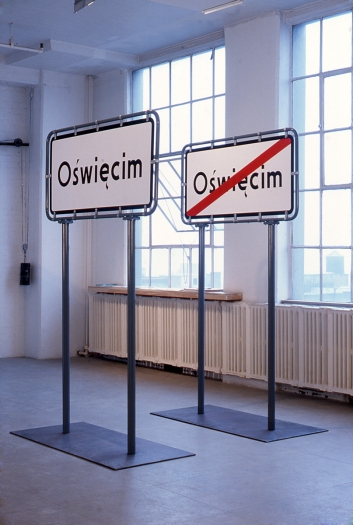 Darren Almond, Border, 1999, 2 parts: cast aluminum and paint, 81 x 52 x 24 inches