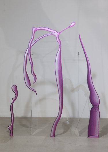 Katja Novitskova Approximation (C. Elegans Dendrite Endings: URB, URAD, OL/IL), 2016 Digital print on aluminum, cutout display; plexiglass 86 5/8 x 68 7/8 x 22 inches (220 x 174.9 x 55.9 cm)