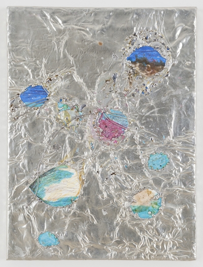 Josef Strau Grief, 2018 Tin plate, tin wire, acrylic, ballpoint pen on canvas 16 1/4 x 12 1/4 x 1 inches (41.3 x 31.1 x 2.5 cm)