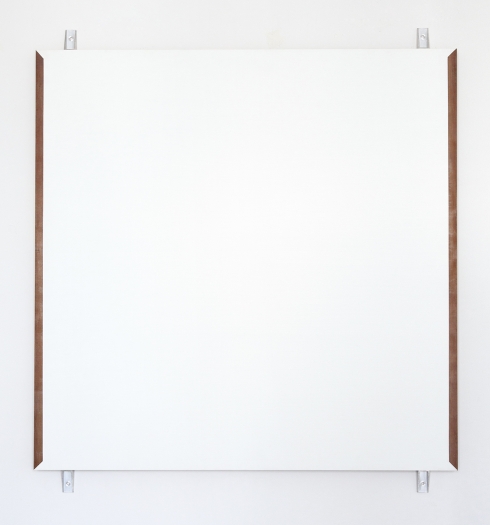 Robert Ryman Container, 1985, Oil on fiberglass with redwood, aluminum fasteners & bolts, 53 x 47 inches (134.6 x 119.4 cm)