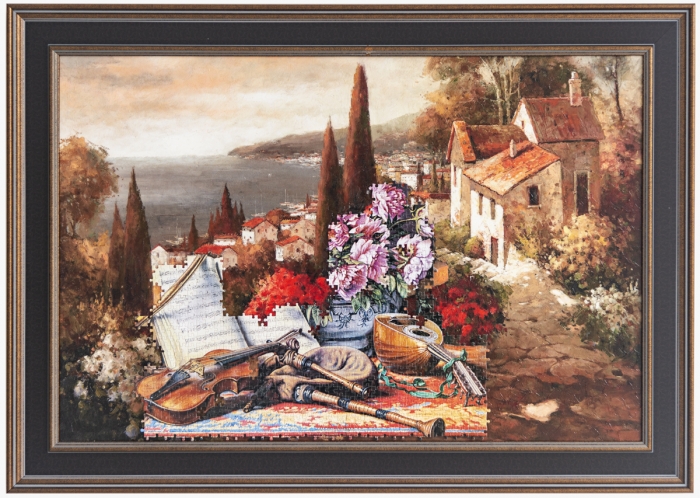 Nicolas Ceccaldi Kactet Bolonsky, 2019 Puzzle pieces on framed print 30 x 41 x 1 inches (76.2 x 104.1 x 2.5 cm)
