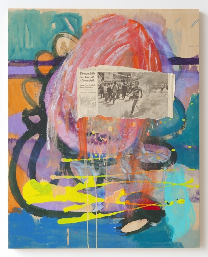 Rachel Harrison, Tibetan Exile, 2014, Mixed media on wood panel, 30 1/8 x 24 inches (76.5 x 61 cm)