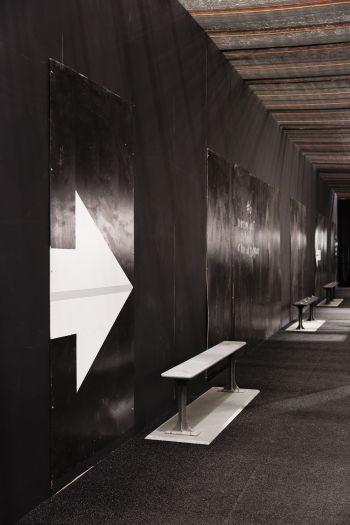 Lutz Bacher Welcome to Purgatory, 2014 Black, white, green, or red paint on plywood panels 54 panels, 96 x 48 inches (243.8 x 121.9 cm) each