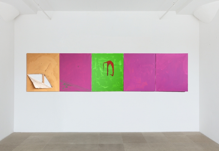 Michael Krebber P, O, L, K, E,, 2000 Oil on canvas Overall: 35 3/8 x 147 5/8 inches (90 x 375 cm)