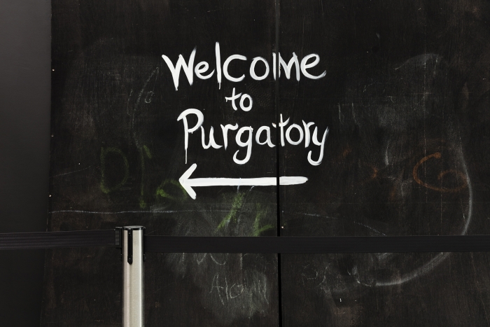 Lutz Bacher Welcome to Purgatory, 2014 Black, white, green, or red paint on plywood panels 54 panels, 96 x 48 inches (243.8 x 121.9 cm) each
