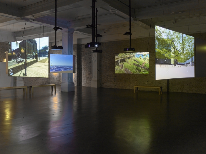 Harun Farocki Parallel I-IV, 2013-2014 2 two-channels video, 2 one-channel video 4 parts video installation: 16 min, 9 min, 7 min, 11 min Installation view, Whitechapel Gallery, London, 2016