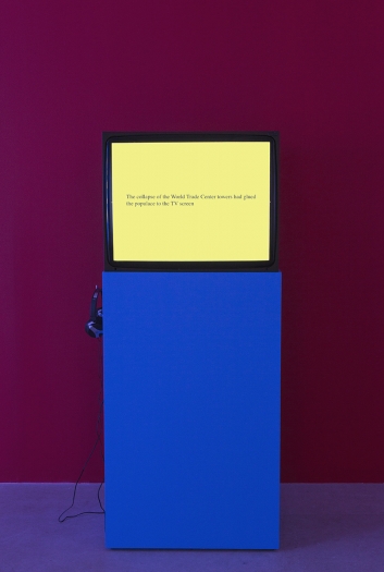 Tony Cokes Evil.12. (edit.b): Fear, Spectra & Fake Emotions, 2009 Digital video, color, stereo 11:43 minutes Edition 1/5, 2AP