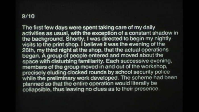 John Knight MacGuffin 8-2975, 1975 Black and white 16mm film 9 minutes 37 seconds, looped