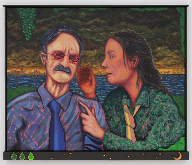 Magnus Anderson Hamlet and Horatio (Uncle and Mom), 2018 Oil on canvas, artist frame/acrylic on lime wood 35 7/8 x 42 7/8 x 2 inches (91 x 109 x 5 cm)
