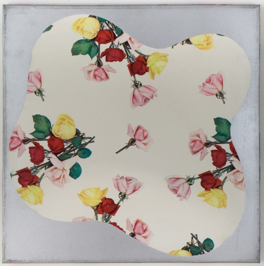 Konrad Lueg, Untitled (Gemusterte Plastikfolie, Rosen), 1966, Plastic film on wood, 19 3/4 x 19 5/8