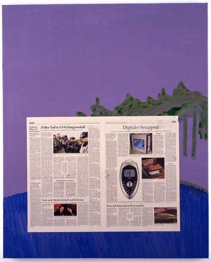 Michael Krebber Untitled, 2005 acrylic and newspaper on canvas 41.34 x 33.46 inches (105 x 85 cm)