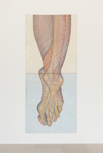 Paul Sharits Left Foot, 1982 Acrylic on canvas Overall: 112 x 48 inches (284.5 x 121.9 cm) Each: 56 x 48 inches (142.2 x 121.9 cm)