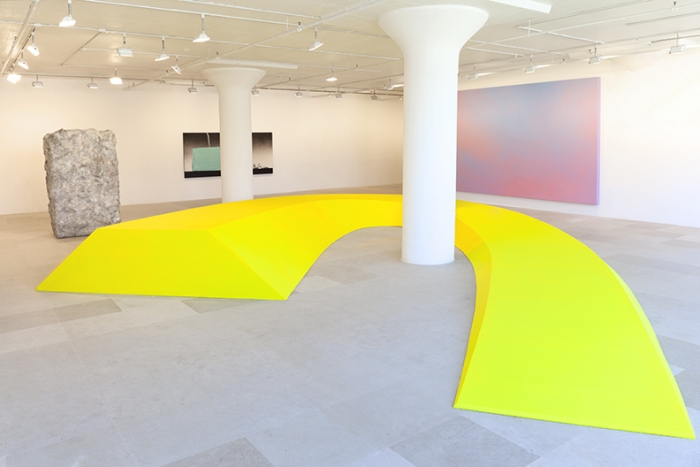 Some Dreamers of the Golden Dream, Lutz Bacher, Reflex Yellow, 2008, Wood, hardware, and paint, Dimensions variable