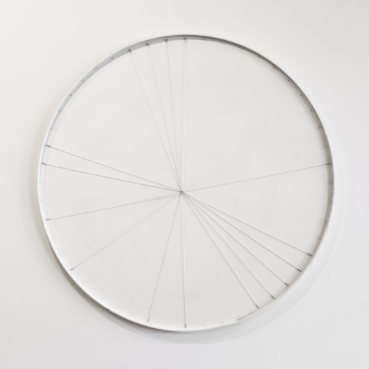 Spazio Elastico, 1974 Acrylic on panel with elastic 47 1/4 x 47 1/4 inches Installation view, Greene Naftali, New York, 2013