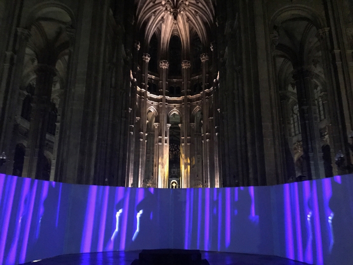 Installation view, White Night, Lutz Bacher and Anri Sala, Saint Eustache Church, Paris, 2017