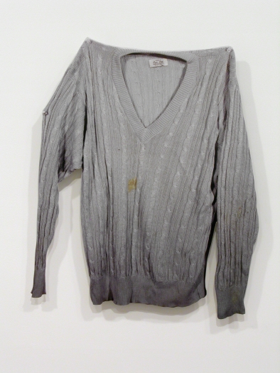 Jim Drain, Untitled (grey sweater with holes), 2007, C-print, Mounted on Aluminum, 26 1/4 x 41 x 1 inches