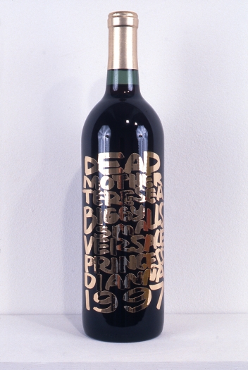 Rob Pruitt, Dead in 1997, 1998, 750ml bottle Chianti, laser cut vinyl