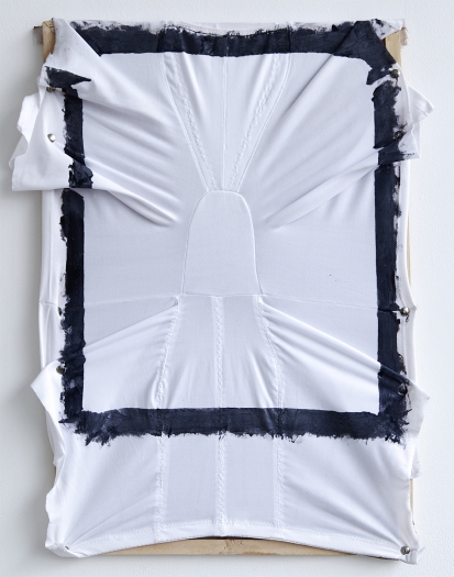 Tony Conrad Untitled (unzipped and then some), 2009 Acrylic, underwear, bulletin board 23 1/2 x 16 inches (59.7 x 40.6 cm)