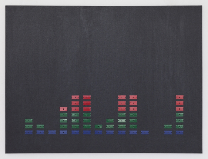 Nicolas Ceccaldi Equalizer 2, 2017 Acrylic and blades on canvas 30 x 40 inches (76.2 x 101.6 cm)