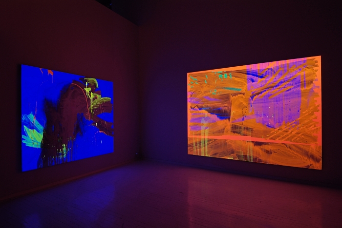 Installation view, Black Light Paintings NyeHaus, New York, 2005