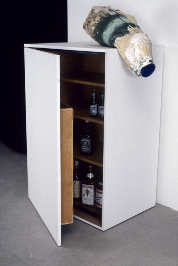 Franz West, "Kein Kommentar" and Bar, 1992, Paper-mache, gauze, plastic. polyester, steel and cardboard, 63 x 30 x 34 inches