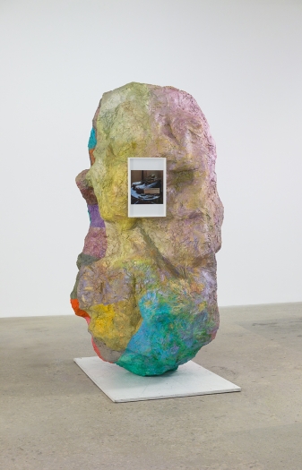 Rachel Harrison Sculpture with Boots, 2017 Wood, polystyrene, chicken wire, cardboard, burlap, cement, acrylic, steel, and pigmented inkjet print 93 x 60 x 46 inches (236.2 x 152.4 x 116.8 cm)