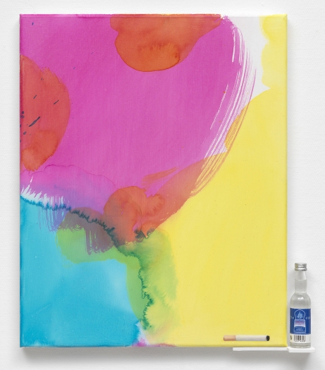 Monika Baer Ohne Titel, 2016 Acrylic on canvas, wood, bottle 15 3/4 x 11 3/4 inches (40 x 30 cm)