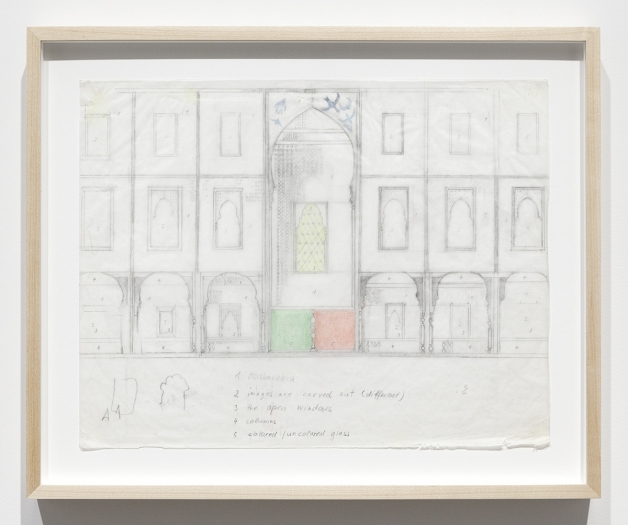 Katharina Wulff Untitled, 2014 Pencil, colored pencil on transparent paper Paper: 11 5/8 x 16 13/16 inches (29.5 x 42.7 cm) Frame: 14 x 17 x 1 3/8 inches (35.6 x 43.2 x 3.5 cm)