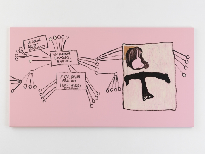 Michaela Eichwald, Untitled, 2019, Acrylic, graphite, glassmarker, varnish on polyurethane fabric, 51 x 98 1/2 inches (130 x 250 cm)