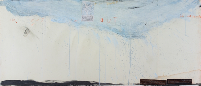 Candy Jernigan, In. Out., 1989, Acrylic, pastel, and collage on paper, 27 1/2 x 59 1/2 x 1 1/2 inches (69.8 x 151.1 x 3.8 cm)